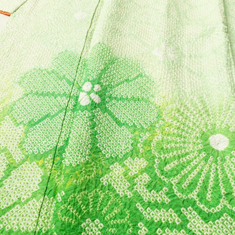 振袖 絞り 総絞り 正絹 花柄 袷仕立て 身丈156cm 裄丈65cm リサイクル着物 着物 二十歳 二十歳の集い お茶会 パーティー フォーマル 緑・うぐいす色_画像5