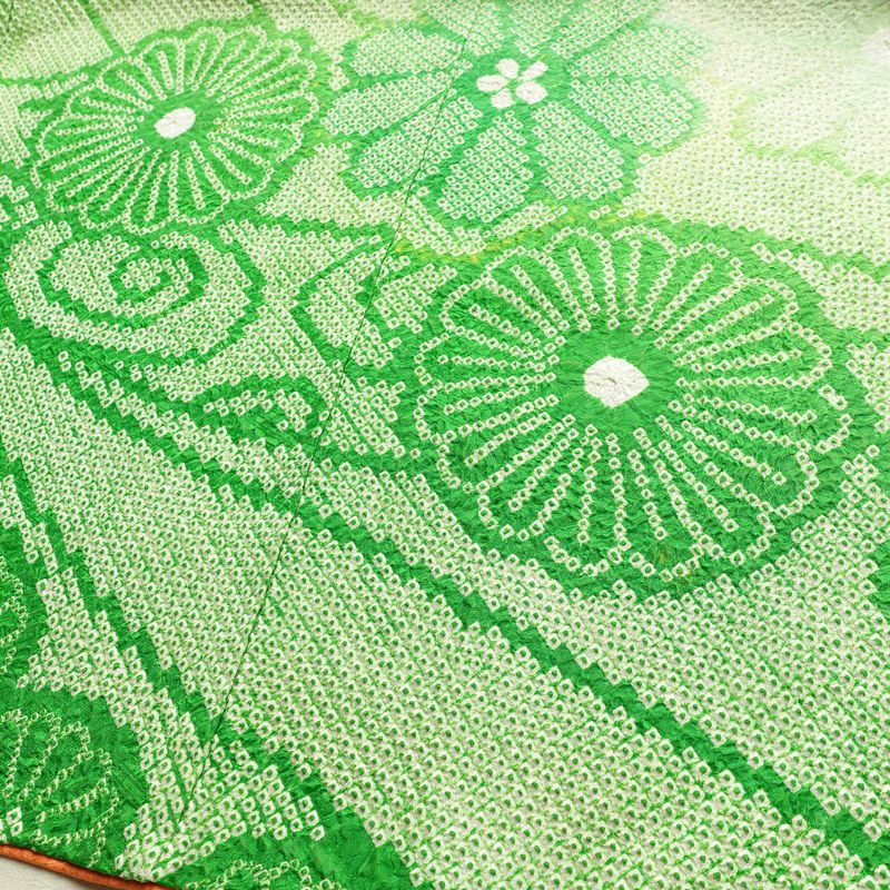 振袖 絞り 総絞り 正絹 花柄 袷仕立て 身丈156cm 裄丈65cm リサイクル着物 着物 二十歳 二十歳の集い お茶会 パーティー フォーマル 緑・うぐいす色_画像13