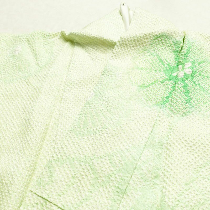 振袖 絞り 総絞り 正絹 花柄 袷仕立て 身丈156cm 裄丈65cm リサイクル着物 着物 二十歳 二十歳の集い お茶会 パーティー フォーマル 緑・うぐいす色_画像17