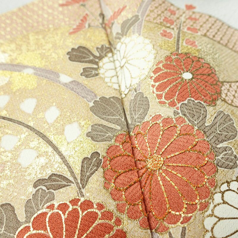 訪問着 金駒刺繍 一つ紋付き 正絹 古典柄 袷仕立て 身丈164.5cm 裄丈65cm リサイクル着物 着物 箔 金彩 入学式 卒業式 七五三 お宮参り フォーマル 四季花 菊 ブルーグレー グレー_画像8