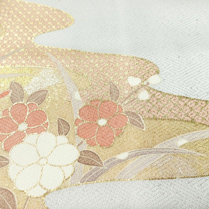 訪問着 金駒刺繍 一つ紋付き 正絹 古典柄 袷仕立て 身丈164.5cm 裄丈65cm リサイクル着物 着物 箔 金彩 入学式 卒業式 七五三 お宮参り フォーマル 四季花 菊 ブルーグレー グレー_画像9