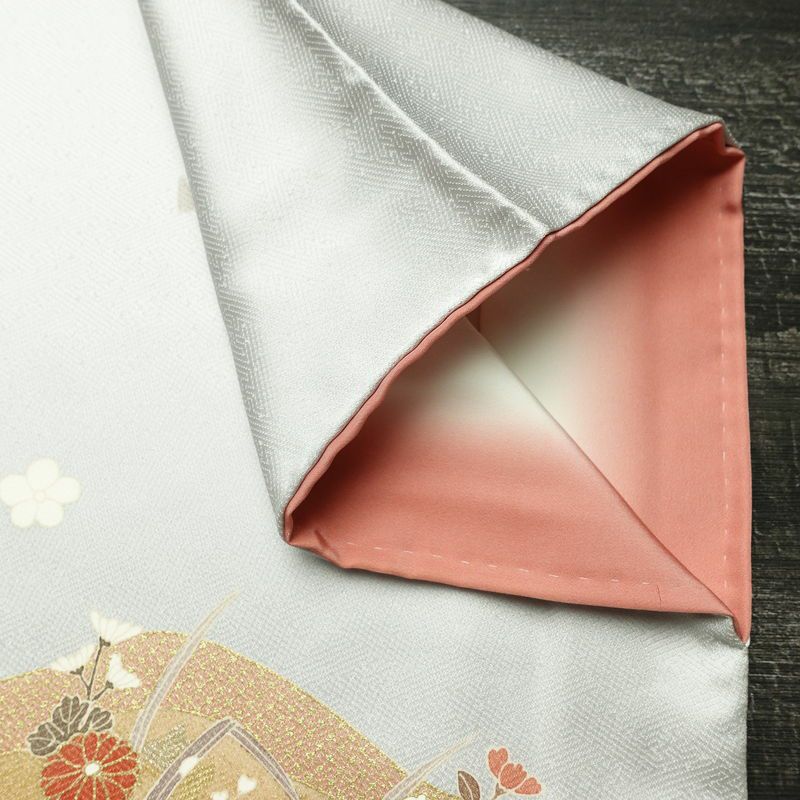 訪問着 金駒刺繍 一つ紋付き 正絹 古典柄 袷仕立て 身丈164.5cm 裄丈65cm リサイクル着物 着物 箔 金彩 入学式 卒業式 七五三 お宮参り フォーマル 四季花 菊 ブルーグレー グレー_画像15