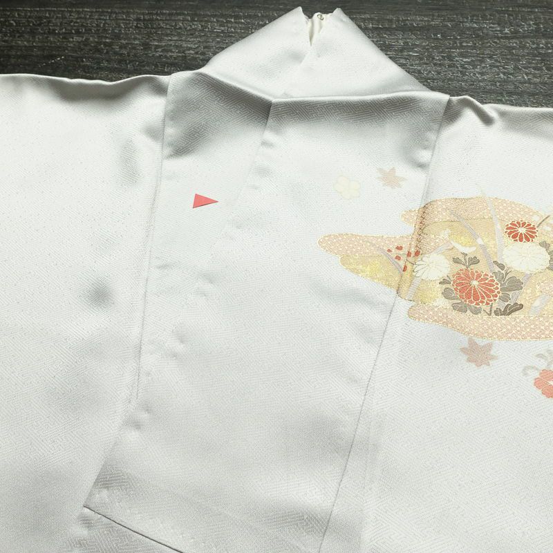 訪問着 金駒刺繍 一つ紋付き 正絹 古典柄 袷仕立て 身丈164.5cm 裄丈65cm リサイクル着物 着物 箔 金彩 入学式 卒業式 七五三 お宮参り フォーマル 四季花 菊 ブルーグレー グレー_画像16