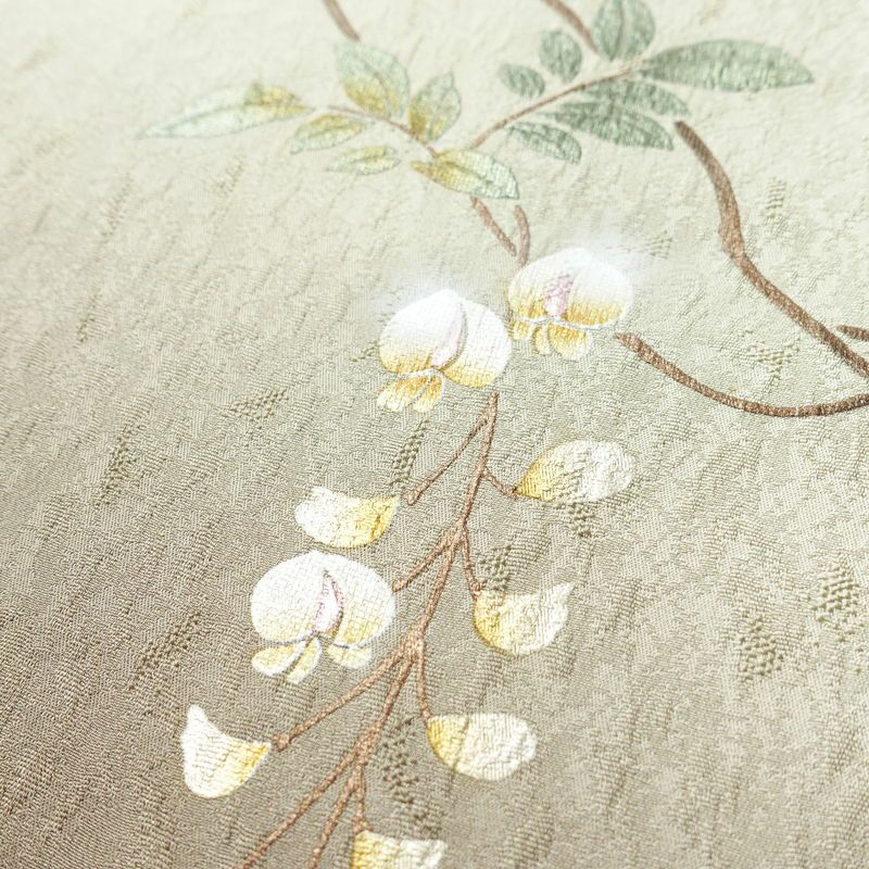 訪問着 一つ紋付き 正絹 木の葉・植物柄 袷仕立て 身丈162cm 裄丈68cm リサイクル着物 着物 刺繍 箔 入学式 卒業式 七五三 お宮参り フォーマル 緑・うぐいす色_画像7