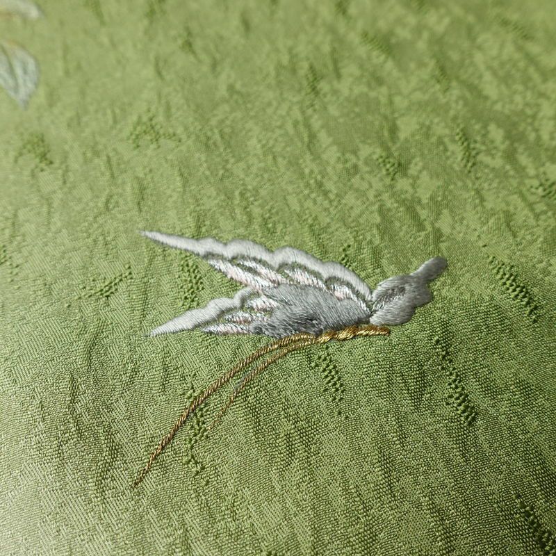 訪問着 一つ紋付き 正絹 木の葉・植物柄 袷仕立て 身丈162cm 裄丈68cm リサイクル着物 着物 刺繍 箔 入学式 卒業式 七五三 お宮参り フォーマル 緑・うぐいす色_画像9