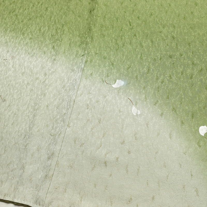 訪問着 一つ紋付き 正絹 木の葉・植物柄 袷仕立て 身丈162cm 裄丈68cm リサイクル着物 着物 刺繍 箔 入学式 卒業式 七五三 お宮参り フォーマル 緑・うぐいす色_画像11