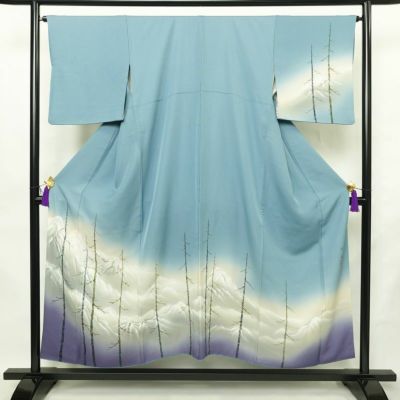 付け下げ 落款入り 植村彩弘 正絹 風景柄 袷仕立て 身丈151cm 裄丈65cm リサイクル着物 着物 入学式 卒業式 七五三 お宮参り フォーマル 青・紺