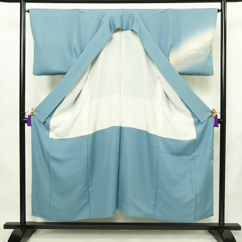 付け下げ 落款入り 植村彩弘 正絹 風景柄 袷仕立て 身丈151cm 裄丈65cm リサイクル着物 着物 入学式 卒業式 七五三 お宮参り フォーマル 青・紺_画像3