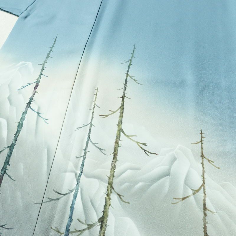 付け下げ 落款入り 植村彩弘 正絹 風景柄 袷仕立て 身丈151cm 裄丈65cm リサイクル着物 着物 入学式 卒業式 七五三 お宮参り フォーマル 青・紺_画像5