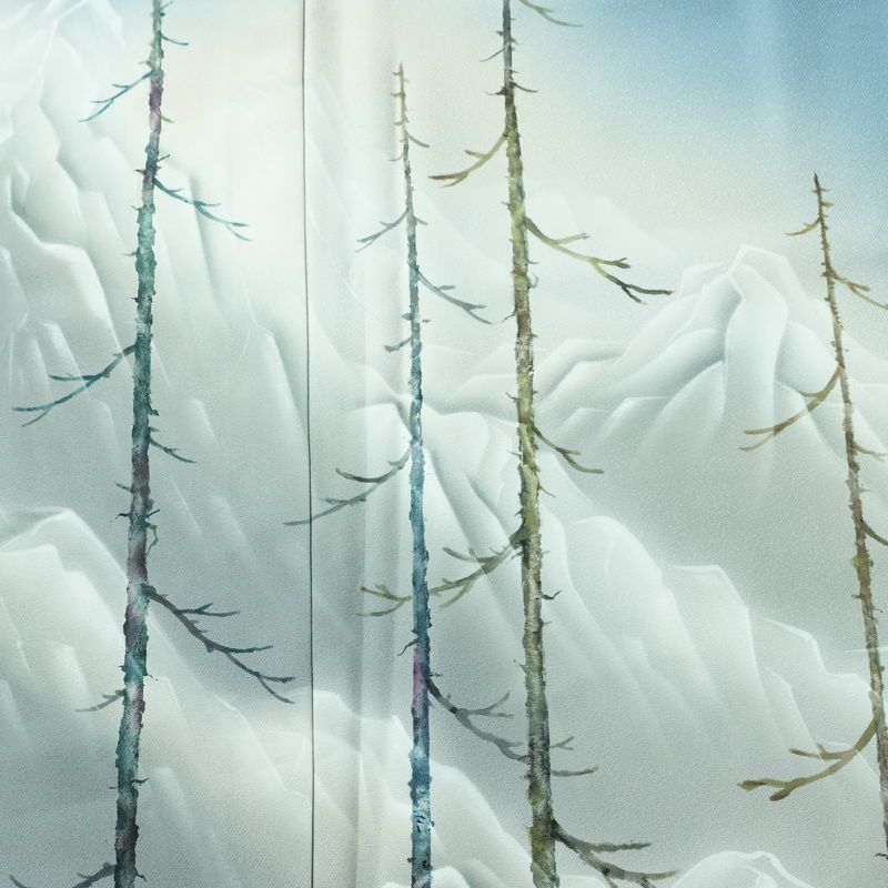 付け下げ 落款入り 植村彩弘 正絹 風景柄 袷仕立て 身丈151cm 裄丈65cm リサイクル着物 着物 入学式 卒業式 七五三 お宮参り フォーマル 青・紺_画像6