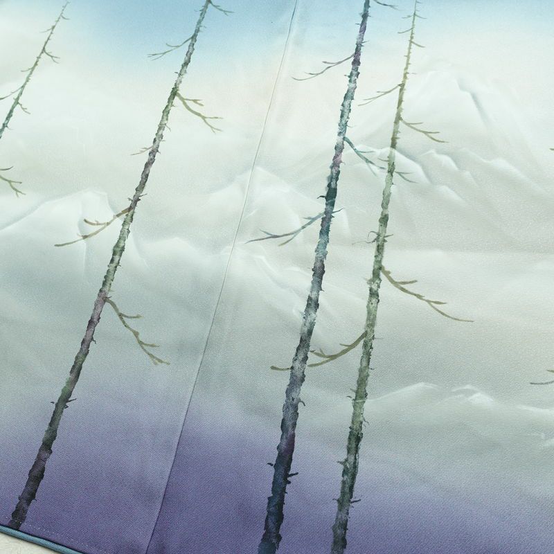 付け下げ 落款入り 植村彩弘 正絹 風景柄 袷仕立て 身丈151cm 裄丈65cm リサイクル着物 着物 入学式 卒業式 七五三 お宮参り フォーマル 青・紺_画像11