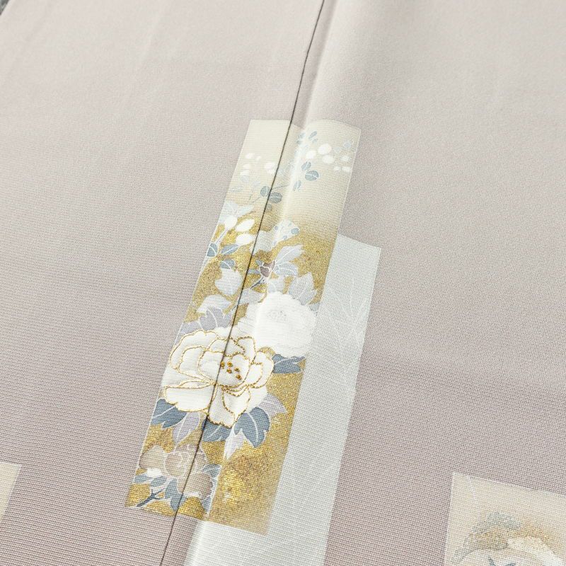 付け下げ 正絹 木の葉・植物柄 袷仕立て 身丈149.5cm 裄丈62cm リサイクル着物 着物 刺繍 箔 共八掛 入学式 卒業式 七五三 お宮参り フォーマル 上品 紫・藤色_画像7