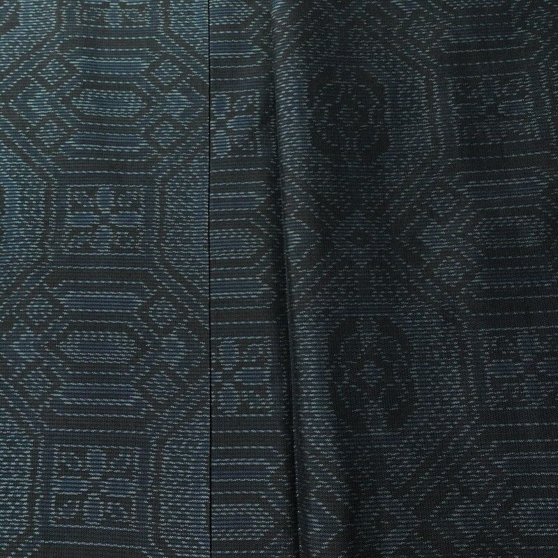 紬 正絹 幾何学柄・抽象柄 袷仕立て 身丈159.5cm 裄丈62.5cm リサイクル着物 着物 青・紺_画像7