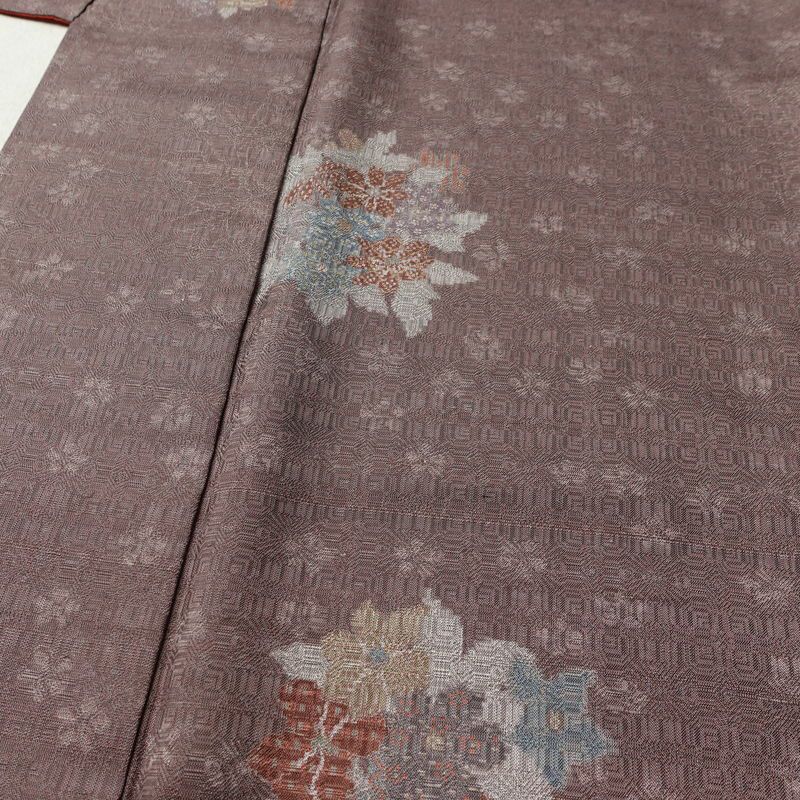 紬 正絹 花柄 袷仕立て 身丈168.5cm 裄丈69cm リサイクル着物 着物 紫・藤色_画像5
