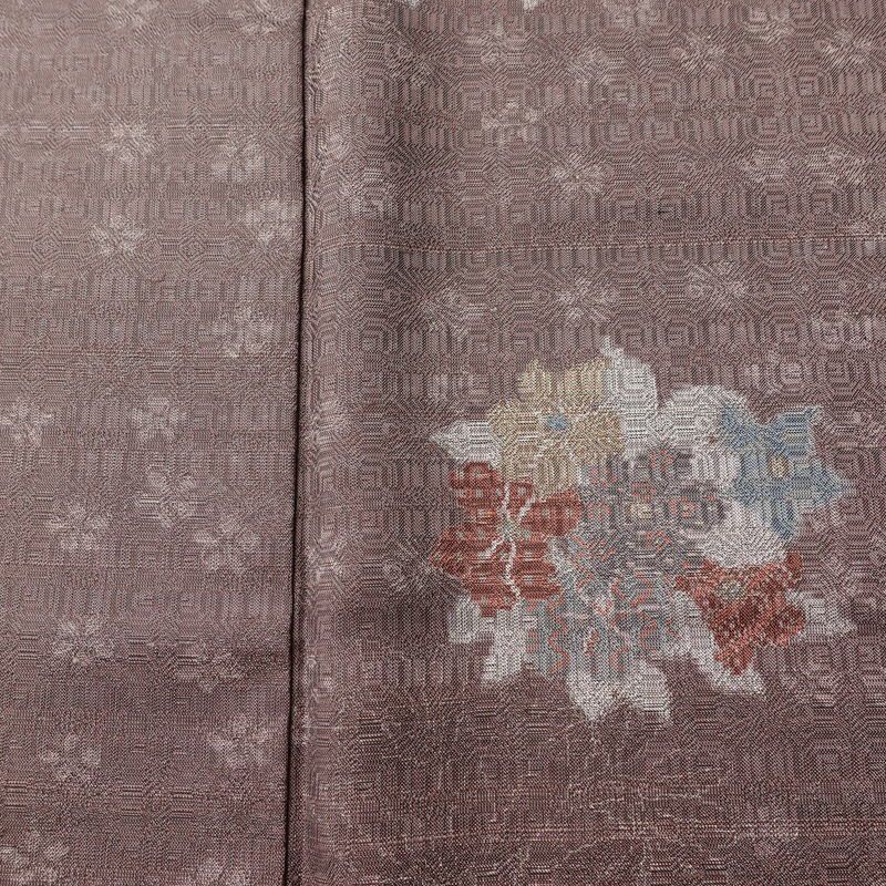 紬 正絹 花柄 袷仕立て 身丈168.5cm 裄丈69cm リサイクル着物 着物 紫・藤色_画像6