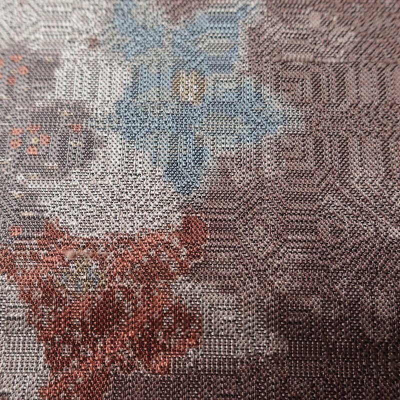 紬 正絹 花柄 袷仕立て 身丈168.5cm 裄丈69cm リサイクル着物 着物 紫・藤色_画像9