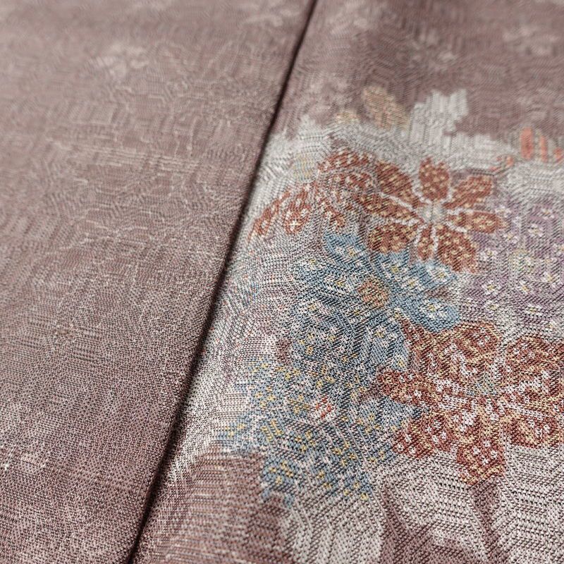 紬 正絹 花柄 袷仕立て 身丈168.5cm 裄丈69cm リサイクル着物 着物 紫・藤色_画像11