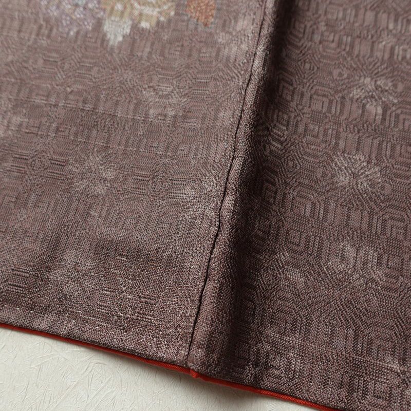 紬 正絹 花柄 袷仕立て 身丈168.5cm 裄丈69cm リサイクル着物 着物 紫・藤色_画像14