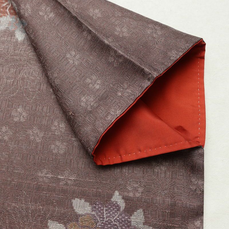 紬 正絹 花柄 袷仕立て 身丈168.5cm 裄丈69cm リサイクル着物 着物 紫・藤色_画像16