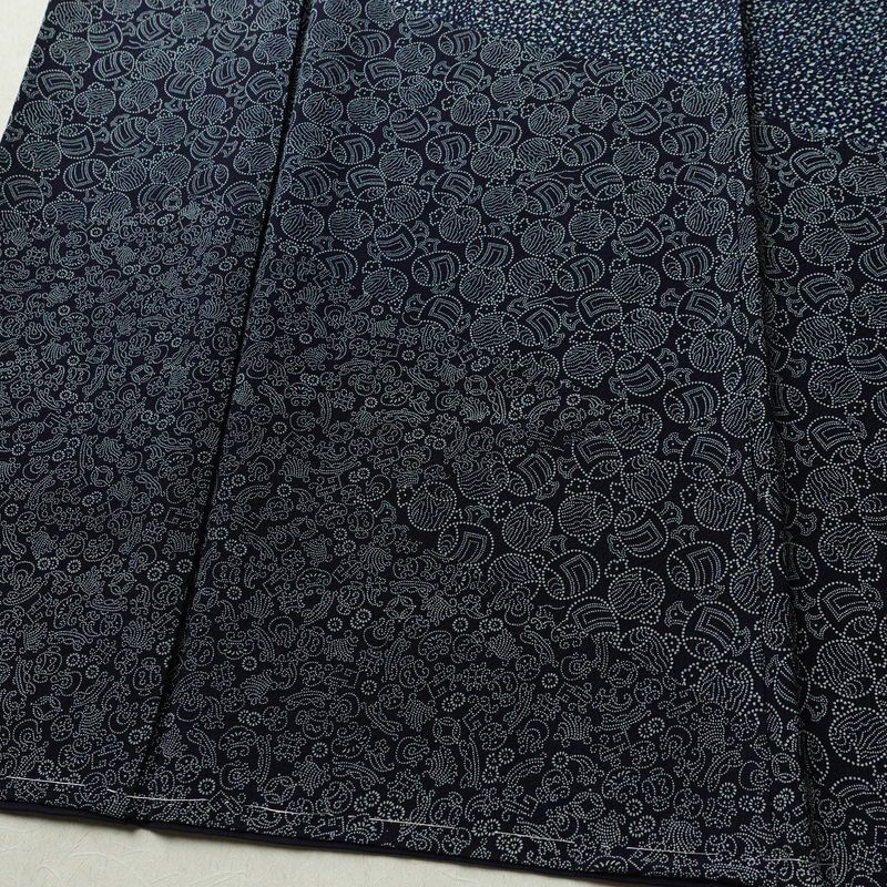 付け下げ しつけ糸付き 縮緬 正絹 古典柄 袷仕立て 身丈156.5cm 裄丈66.5cm リサイクル着物 着物 青・紺_画像4