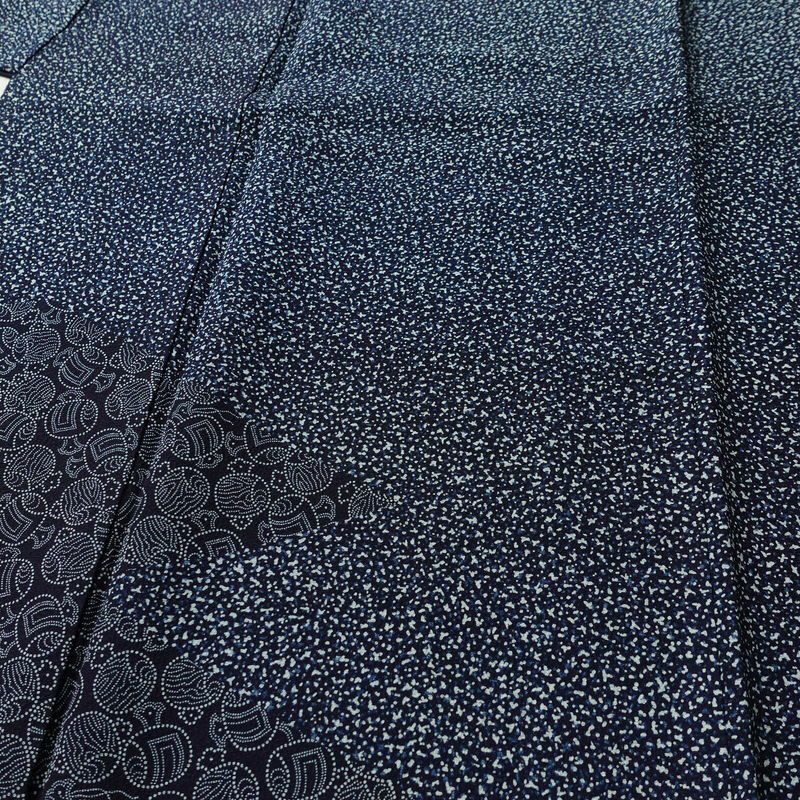 付け下げ しつけ糸付き 縮緬 正絹 古典柄 袷仕立て 身丈156.5cm 裄丈66.5cm リサイクル着物 着物 青・紺_画像5