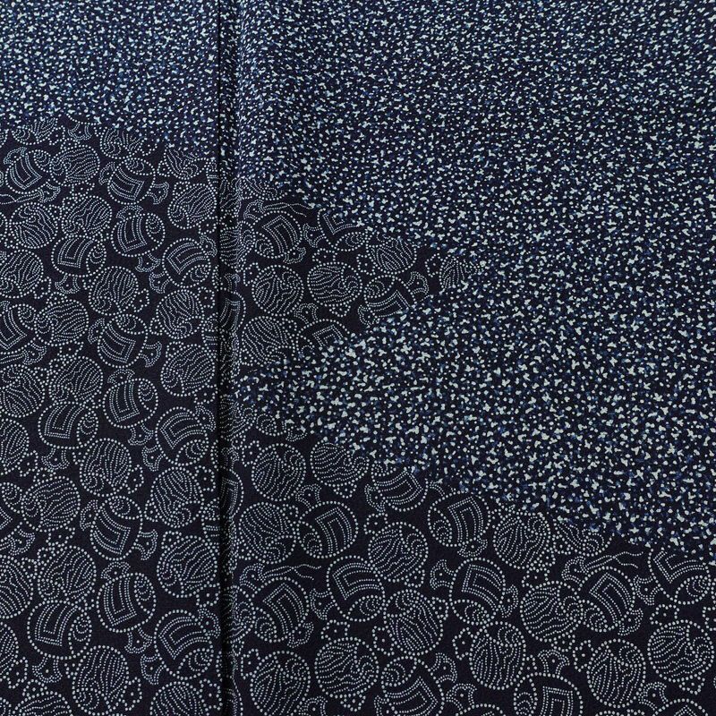 付け下げ しつけ糸付き 縮緬 正絹 古典柄 袷仕立て 身丈156.5cm 裄丈66.5cm リサイクル着物 着物 青・紺_画像6