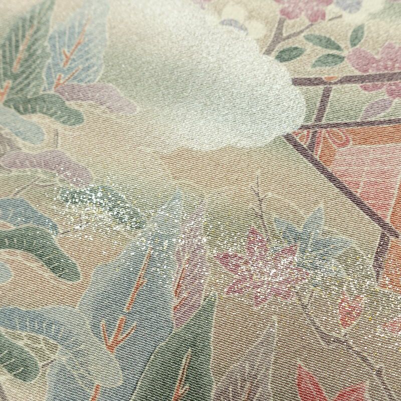 色留袖 しつけ糸付き 縮緬 一つ紋付き 正絹 古典柄 袷仕立て 身丈153cm 裄丈63.5cm リサイクル着物 着物 箔 共八掛 結婚式 フォーマル ピンク_画像9