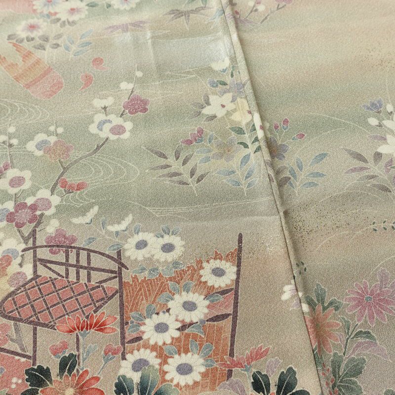 色留袖 しつけ糸付き 縮緬 一つ紋付き 正絹 古典柄 袷仕立て 身丈153cm 裄丈63.5cm リサイクル着物 着物 箔 共八掛 結婚式 フォーマル ピンク_画像10