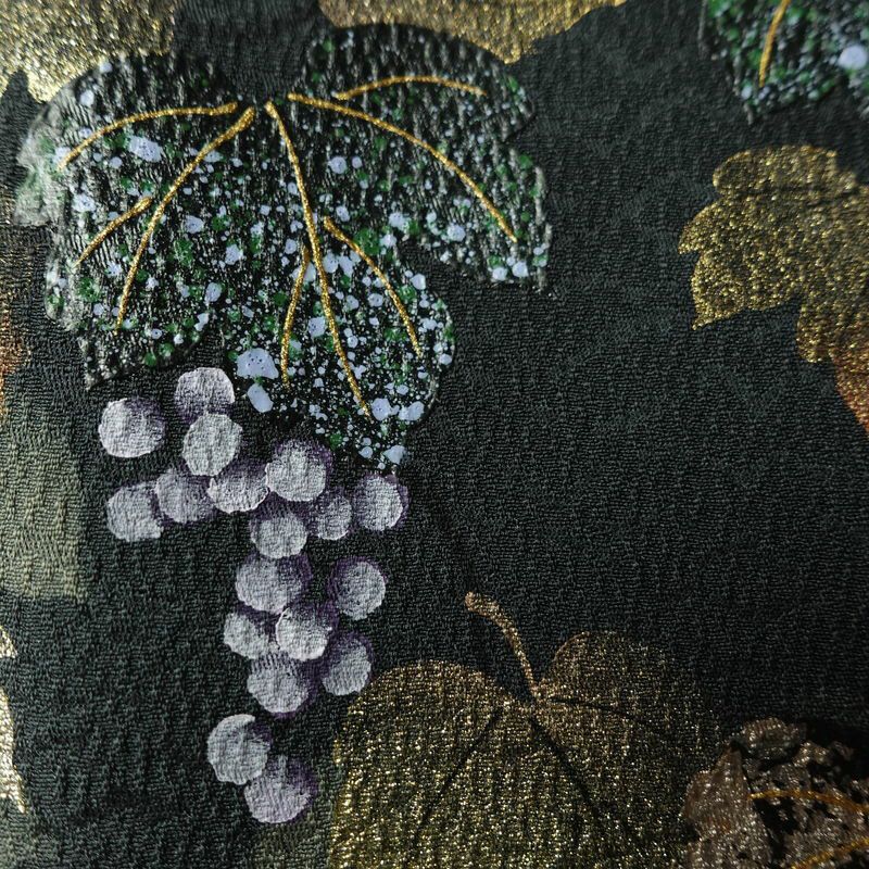 付け下げ 良品 正絹 木の葉・植物柄 袷仕立て 身丈166cm 裄丈68.5cm リサイクル着物 着物 箔 金彩 入学式 卒業式 七五三 フォーマル 緑・うぐいす色_画像8