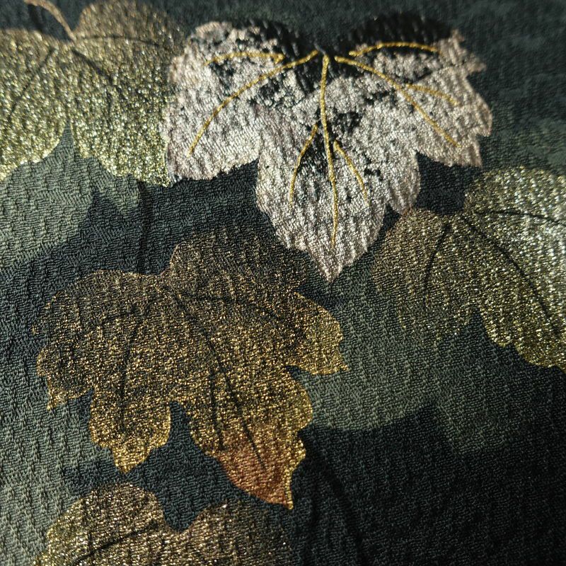 付け下げ 良品 正絹 木の葉・植物柄 袷仕立て 身丈166cm 裄丈68.5cm リサイクル着物 着物 箔 金彩 入学式 卒業式 七五三 フォーマル 緑・うぐいす色_画像11