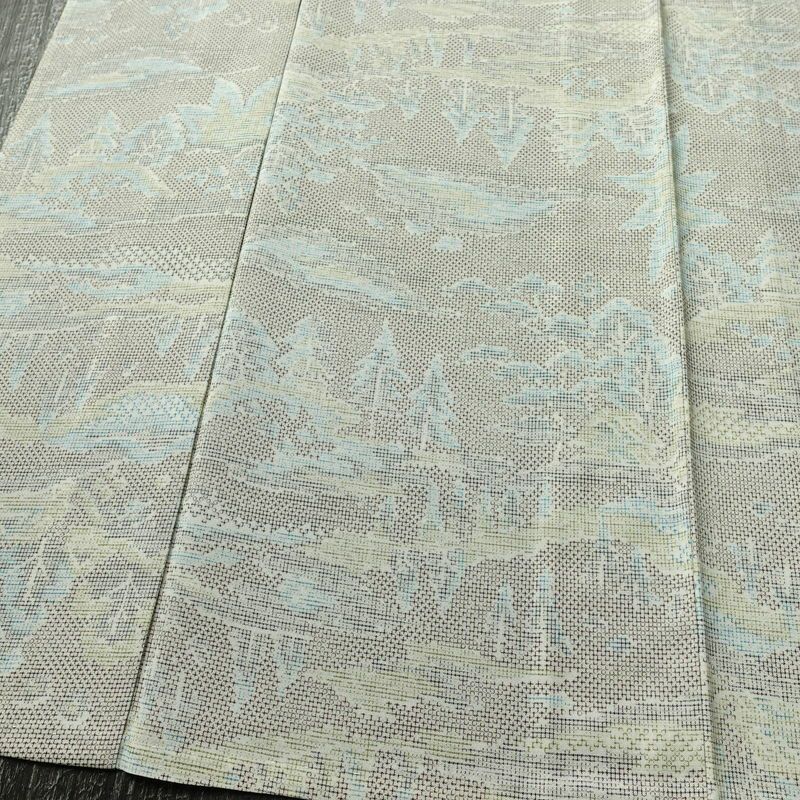 単衣 紬 バチ衿仕立て 混紡 風景柄 単衣仕立て 身丈146cm 裄丈60.5cm リサイクル着物 着物 多色使い_画像4