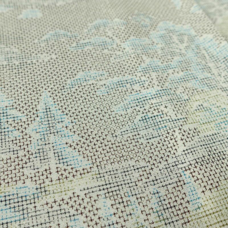 単衣 紬 バチ衿仕立て 混紡 風景柄 単衣仕立て 身丈146cm 裄丈60.5cm リサイクル着物 着物 多色使い_画像8