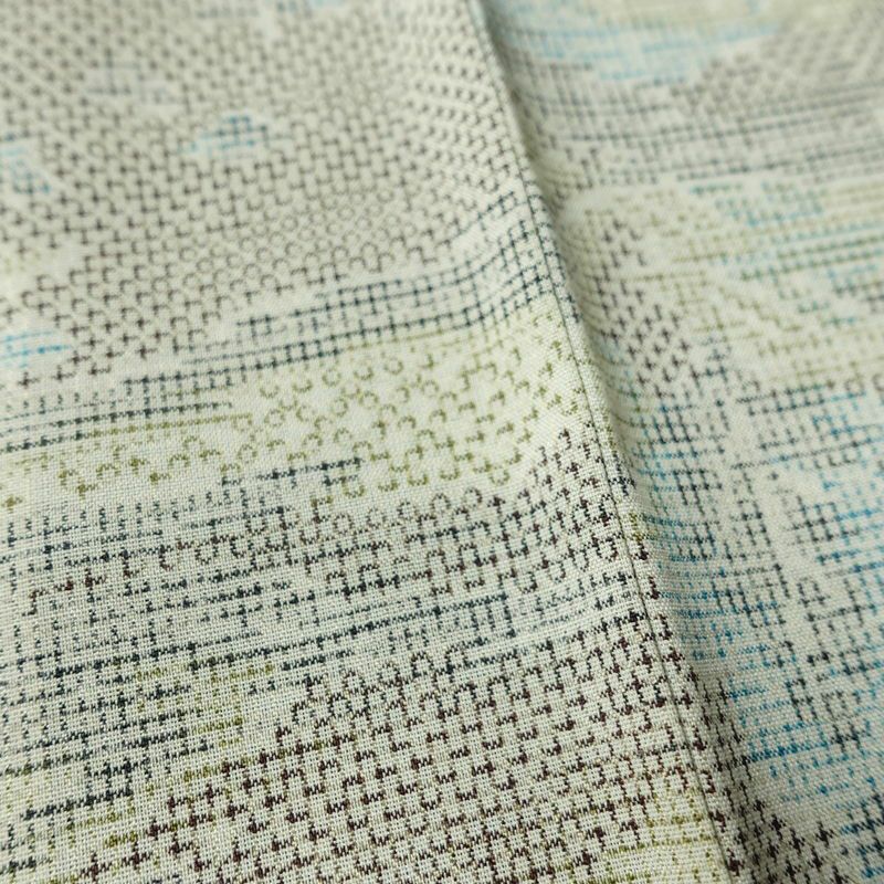 単衣 紬 バチ衿仕立て 混紡 風景柄 単衣仕立て 身丈146cm 裄丈60.5cm リサイクル着物 着物 多色使い_画像11