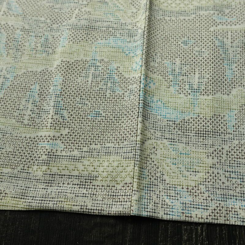 単衣 紬 バチ衿仕立て 混紡 風景柄 単衣仕立て 身丈146cm 裄丈60.5cm リサイクル着物 着物 多色使い_画像12