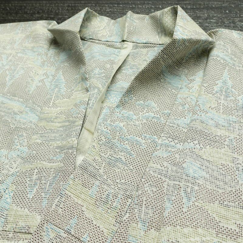 単衣 紬 バチ衿仕立て 混紡 風景柄 単衣仕立て 身丈146cm 裄丈60.5cm リサイクル着物 着物 多色使い_画像16