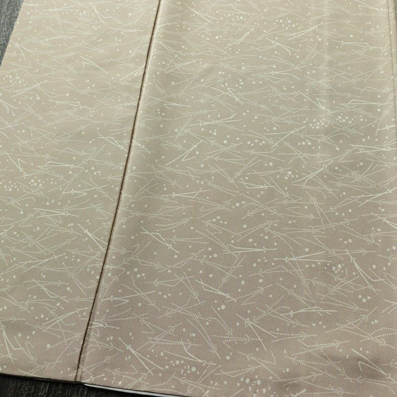 小紋 縮緬 正絹 木の葉・植物柄 袷仕立て 身丈161.5cm 裄丈66cm リサイクル着物 着物 ベージュ_画像4