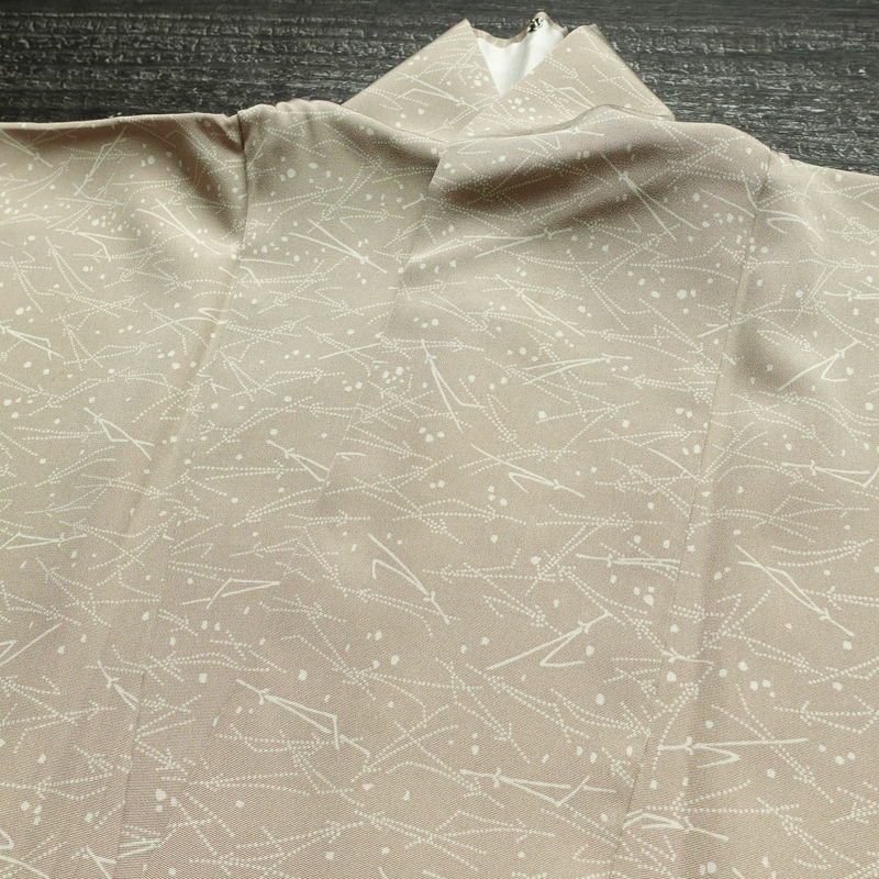 小紋 縮緬 正絹 木の葉・植物柄 袷仕立て 身丈161.5cm 裄丈66cm リサイクル着物 着物 ベージュ_画像17