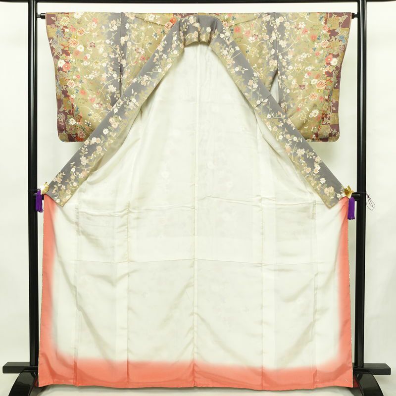 小紋 しつけ糸付き 正絹 花柄 袷仕立て 身丈166cm 裄丈64cm リサイクル着物 着物 多色使い_画像3