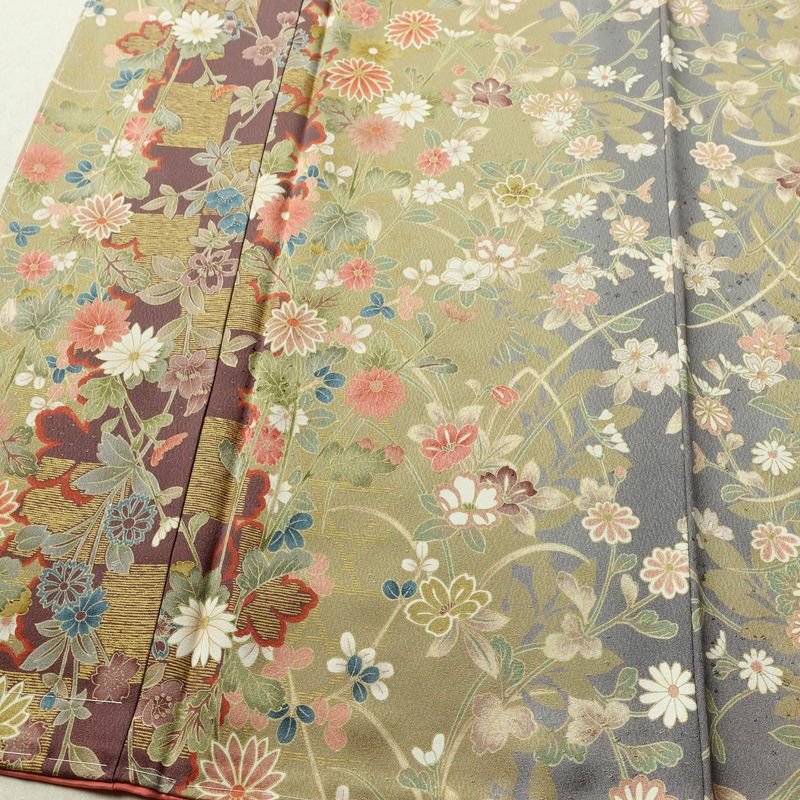 小紋 しつけ糸付き 正絹 花柄 袷仕立て 身丈166cm 裄丈64cm リサイクル着物 着物 多色使い_画像4