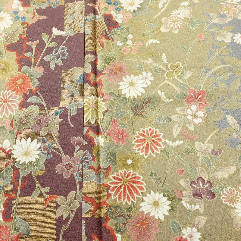 小紋 しつけ糸付き 正絹 花柄 袷仕立て 身丈166cm 裄丈64cm リサイクル着物 着物 多色使い_画像6