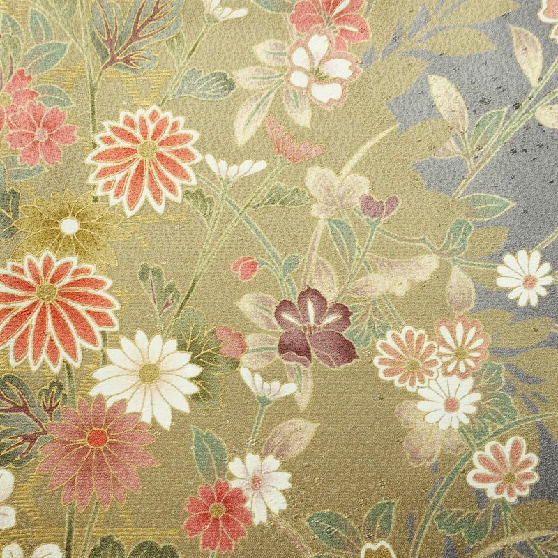 小紋 しつけ糸付き 正絹 花柄 袷仕立て 身丈166cm 裄丈64cm リサイクル着物 着物 多色使い_画像7