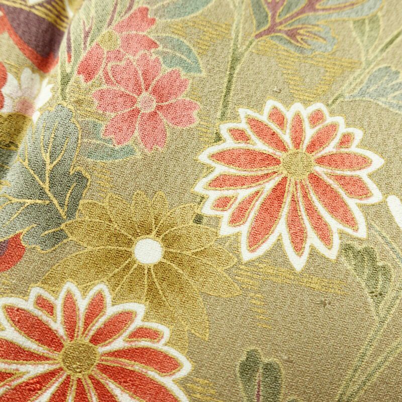 小紋 しつけ糸付き 正絹 花柄 袷仕立て 身丈166cm 裄丈64cm リサイクル着物 着物 多色使い_画像8