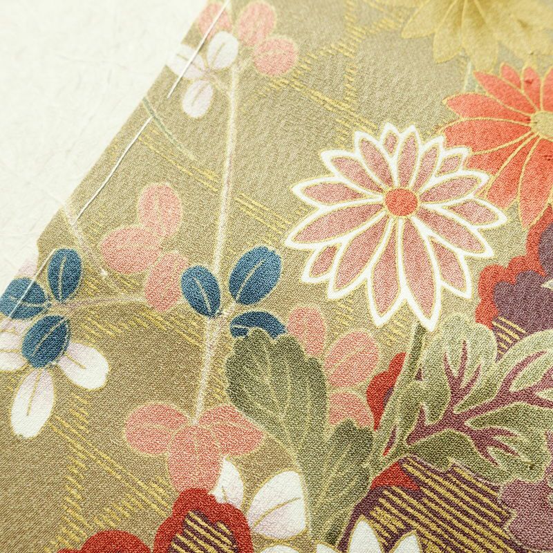 小紋 しつけ糸付き 正絹 花柄 袷仕立て 身丈166cm 裄丈64cm リサイクル着物 着物 多色使い_画像10