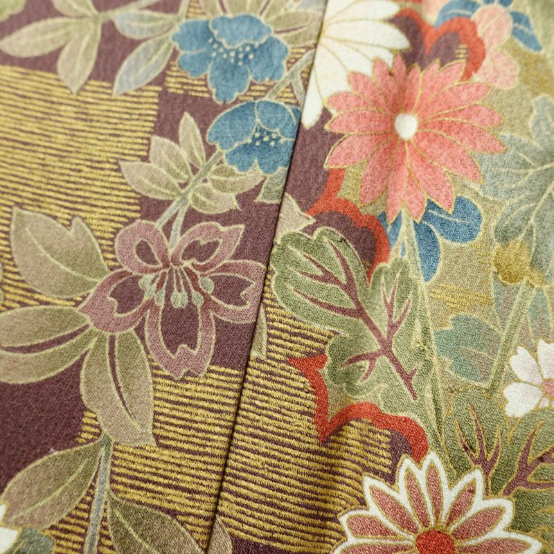 小紋 しつけ糸付き 正絹 花柄 袷仕立て 身丈166cm 裄丈64cm リサイクル着物 着物 多色使い_画像11