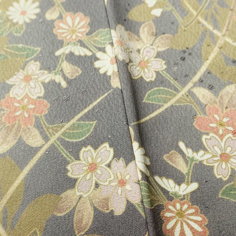 小紋 しつけ糸付き 正絹 花柄 袷仕立て 身丈166cm 裄丈64cm リサイクル着物 着物 多色使い_画像12