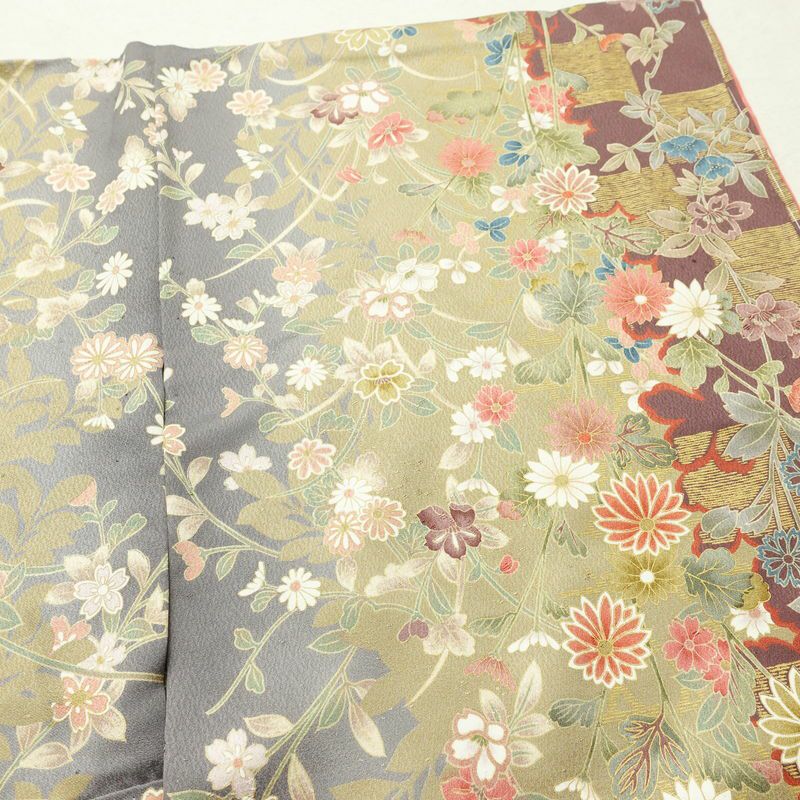 小紋 しつけ糸付き 正絹 花柄 袷仕立て 身丈166cm 裄丈64cm リサイクル着物 着物 多色使い_画像14