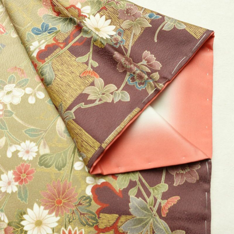 小紋 しつけ糸付き 正絹 花柄 袷仕立て 身丈166cm 裄丈64cm リサイクル着物 着物 多色使い_画像15