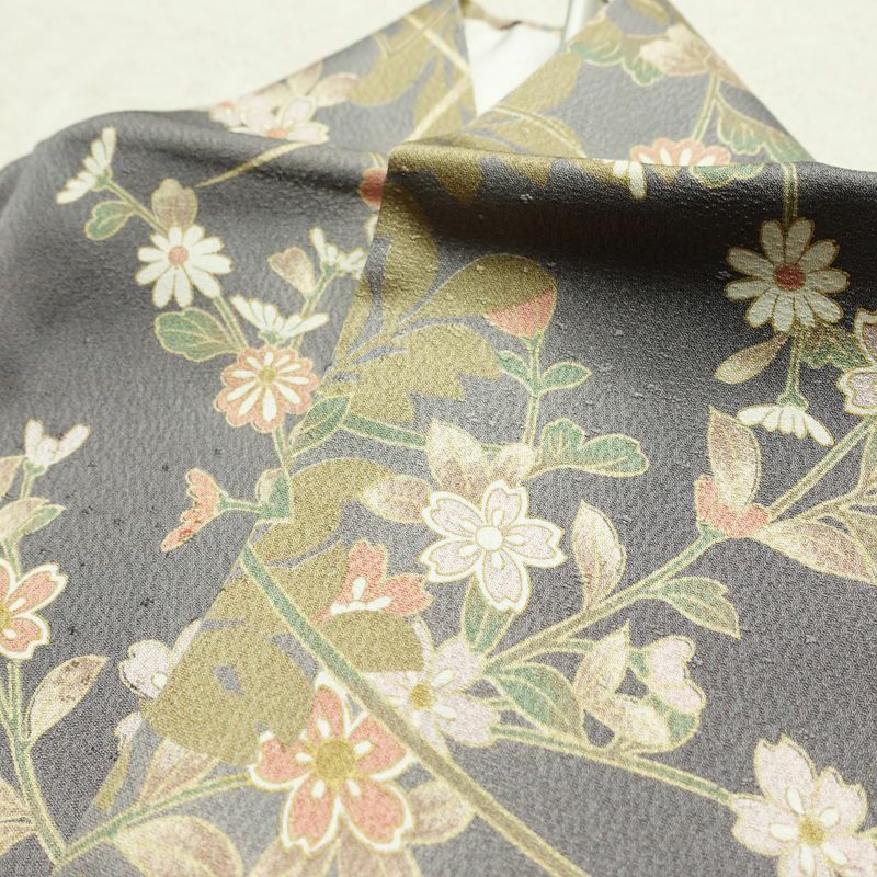 小紋 しつけ糸付き 正絹 花柄 袷仕立て 身丈166cm 裄丈64cm リサイクル着物 着物 多色使い_画像18
