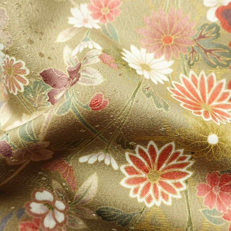 小紋 しつけ糸付き 正絹 花柄 袷仕立て 身丈166cm 裄丈64cm リサイクル着物 着物 多色使い_画像21