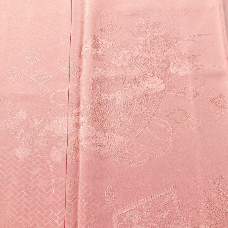 付け下げ 美品 しつけ糸付き 色無地絵羽付下 正絹 古典柄 袷仕立て 身丈154cm 裄丈63.5cm リサイクル着物 着物 入学式 卒業式 七五三 お宮参り フォーマル シンプル ピンク_画像6